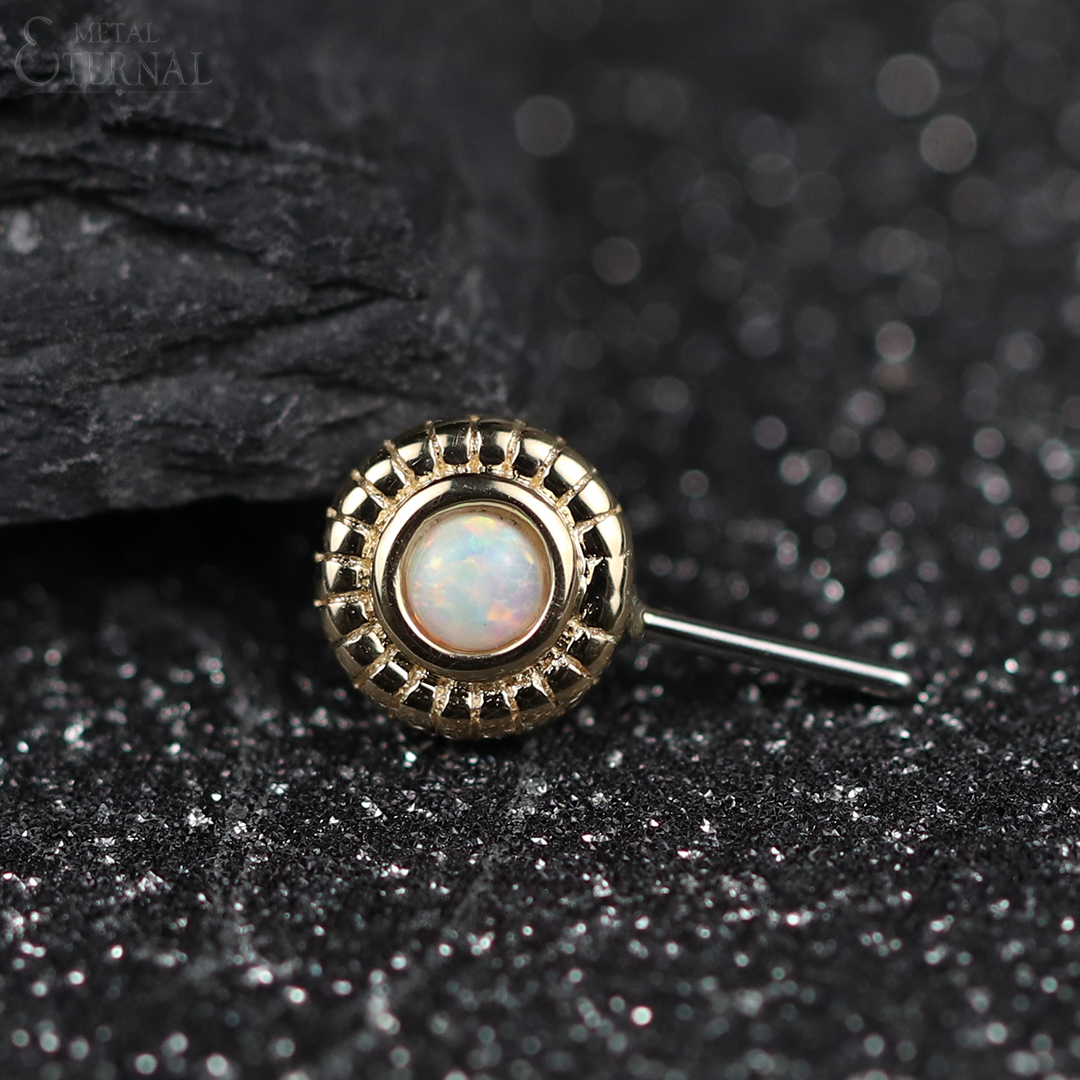 14K Gold Front Facing Opal Threadless Ends Piercing Jewelry