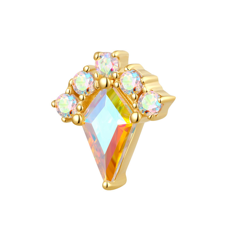 14K Solid Gold Kite shaped Threadless tops Piercing Jewelry 