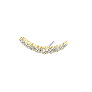 14K Solid Gold Threadless Push In Long CZ Curved Top Piercing Jewelry 