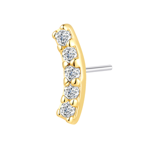 14K Solid Gold Threadless Push In Pave CZ Curved Top Piercing Jewelry 