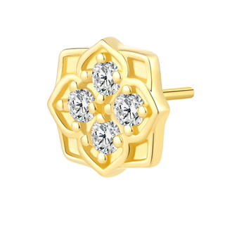 14K Solid Gold Flower Shaped Threadless Push In Piercing Jewelry 