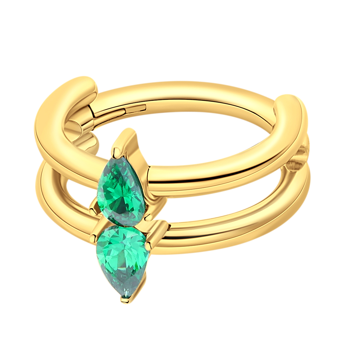 ASTM F136 Titanium Green CZ Tear Drop Hinged Segment Ring