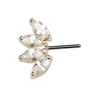 14KT Gold Threadless Nipple Piercing End with 4 Mariquesa CZ 