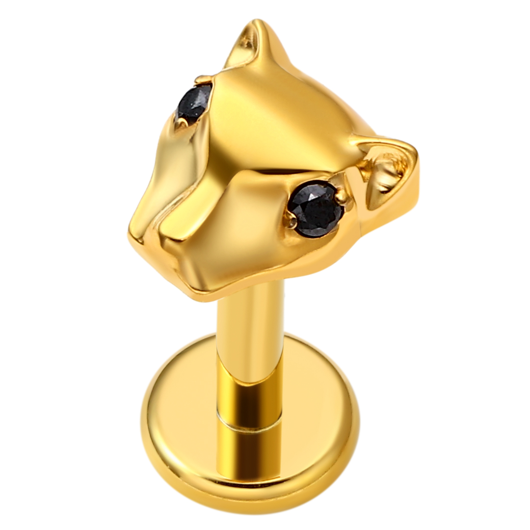 Eternal Metal Leopard Head Threaded Top Piercing Jewelry