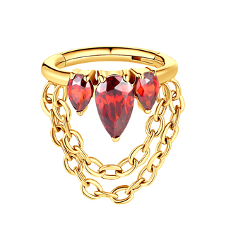 ASTM F136 Titanium Red Pear CZ Paved With Dangling Chain Hinged Segment Ring
