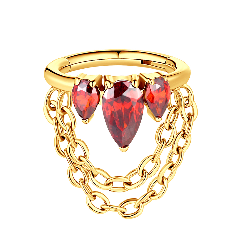 ASTM F136 Titanium Red Pear CZ Paved With Dangling Chain Hinged Segment Ring