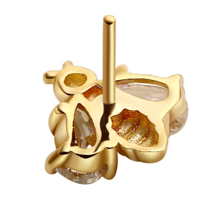 Eternal Metal 14K Solid Gold Bee with Cubic Zircon Threadless Top Piercing Jewelry