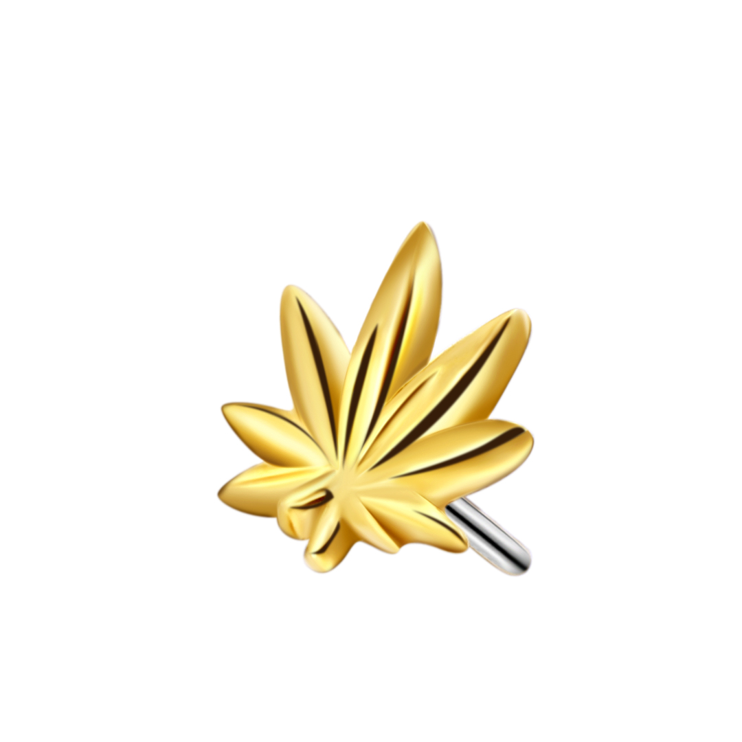 14K Gold Threadless Push In Pot Leaf Shaped Top