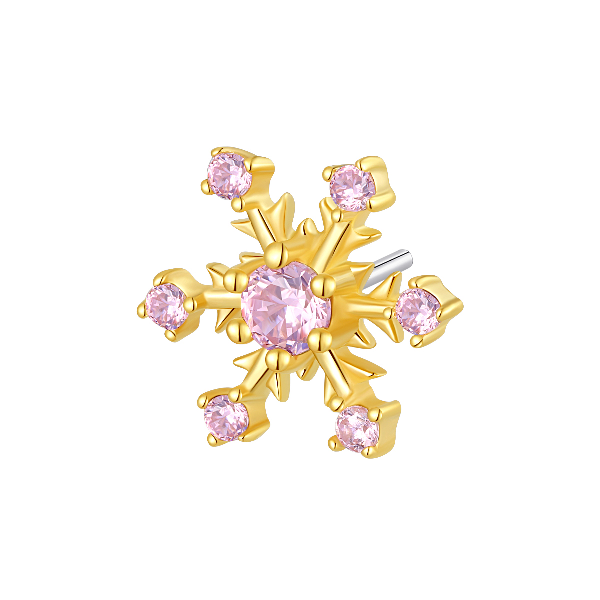 14K Solid Gold Snowflake Threadless Push In Piercing Jewelry 
