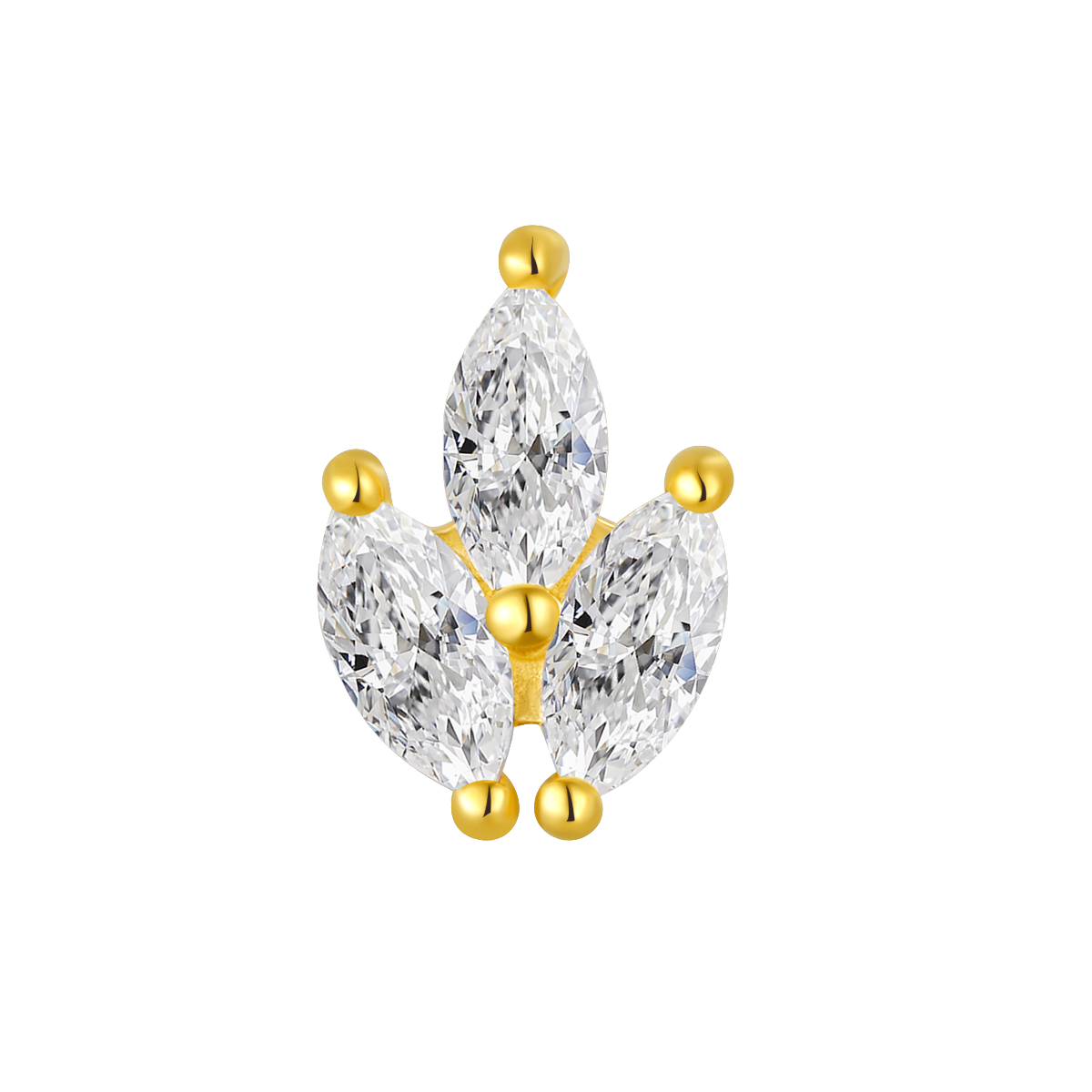 14K Solid Gold Leaf Shaped Threadless Push In Piercing Jewelry 