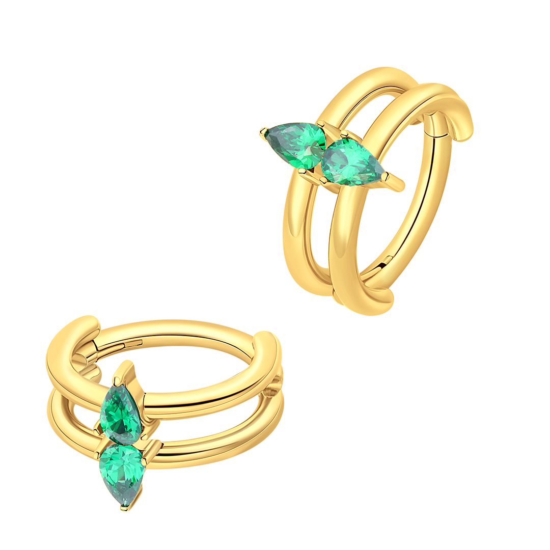 ASTM F136 Titanium Green CZ Tear Drop Hinged Segment Ring