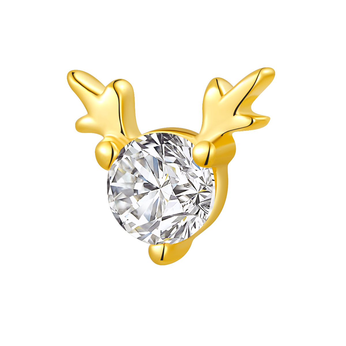 14K Solid Gold Elk Antler Shaped Threadless Tops Piercing Jewelry 