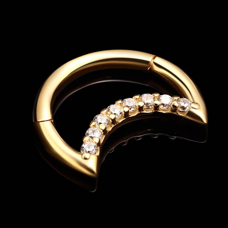  Eternal Metal 14K Yellow Gold Moon with CZ Segment Ring Piercing Jewelry