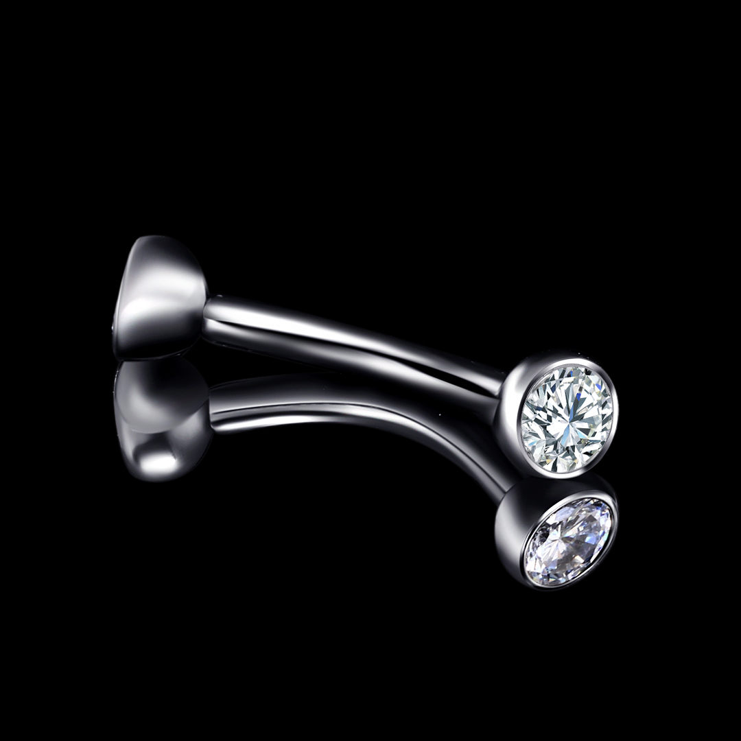 Silver Threadless Eyebrow Ring with CZ Stones