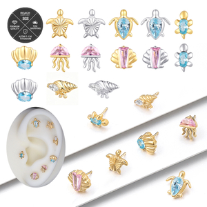 ASTM F136 Titanium Summer Jelly Fish Threadless Top with Shinning 5A Pink CZ